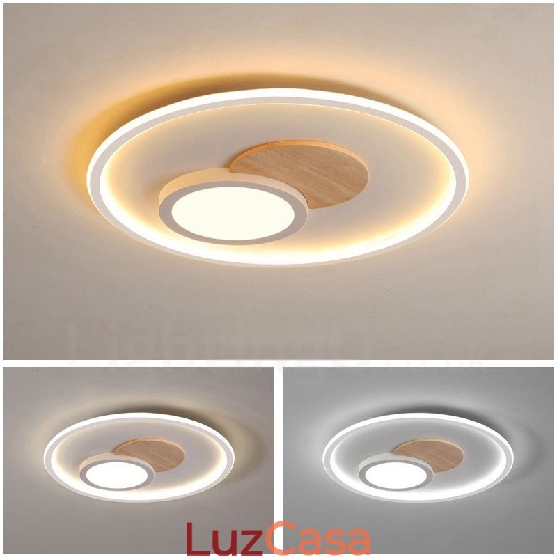 Luminárias de teto redondas embutidas estilo nórdico moderno e contemporâneo com controle remoto e reguláveis em madeira, também podem ser usadas como luminárias de parede