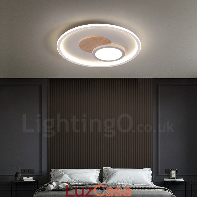 Luminárias de teto redondas embutidas estilo nórdico moderno e contemporâneo com controle remoto e reguláveis em madeira, também podem ser usadas como luminárias de parede