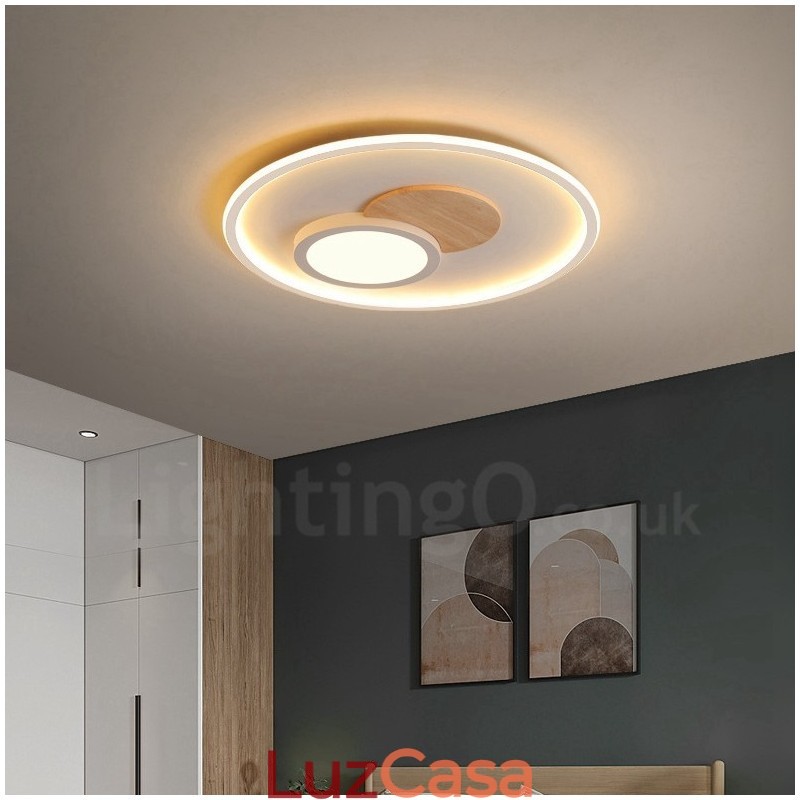 Luminárias de teto redondas embutidas estilo nórdico moderno e contemporâneo com controle remoto e reguláveis em madeira, também podem ser usadas como luminárias de parede