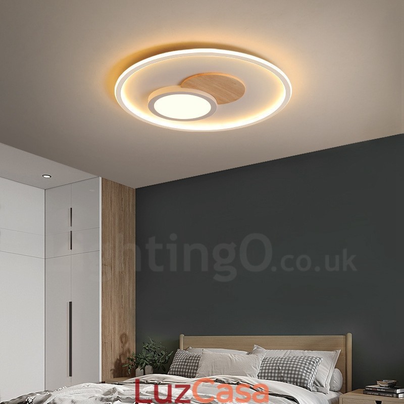 Luminárias de teto redondas embutidas estilo nórdico moderno e contemporâneo com controle remoto e reguláveis em madeira, também podem ser usadas como luminárias de parede