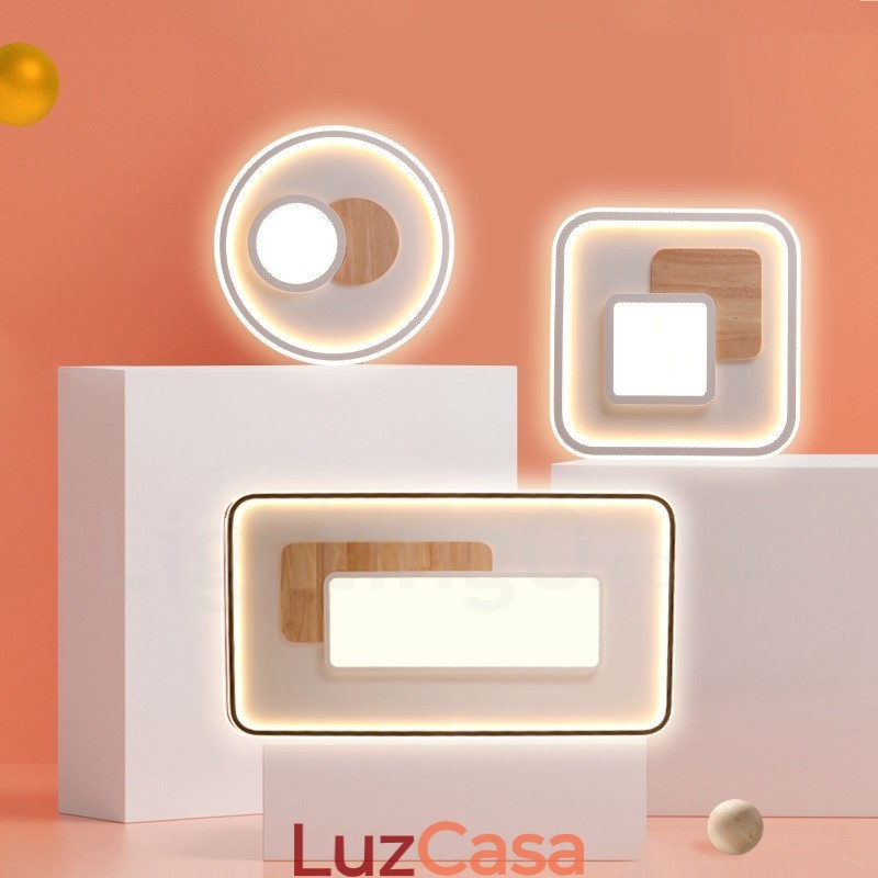 Luminárias de teto redondas embutidas estilo nórdico moderno e contemporâneo com controle remoto e reguláveis em madeira, também podem ser usadas como luminárias de parede