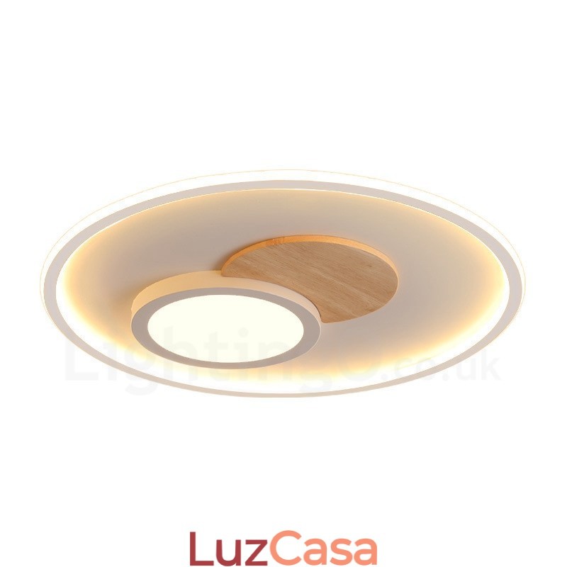 Luminárias de teto redondas embutidas estilo nórdico moderno e contemporâneo com controle remoto e reguláveis em madeira, também podem ser usadas como luminárias de parede
