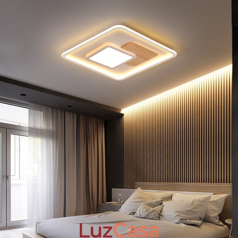 Madeira regulável moderno contemporâneo estilo nórdico quadrado luzes de teto embutidas com controle remoto também pode ser usado como luz de parede