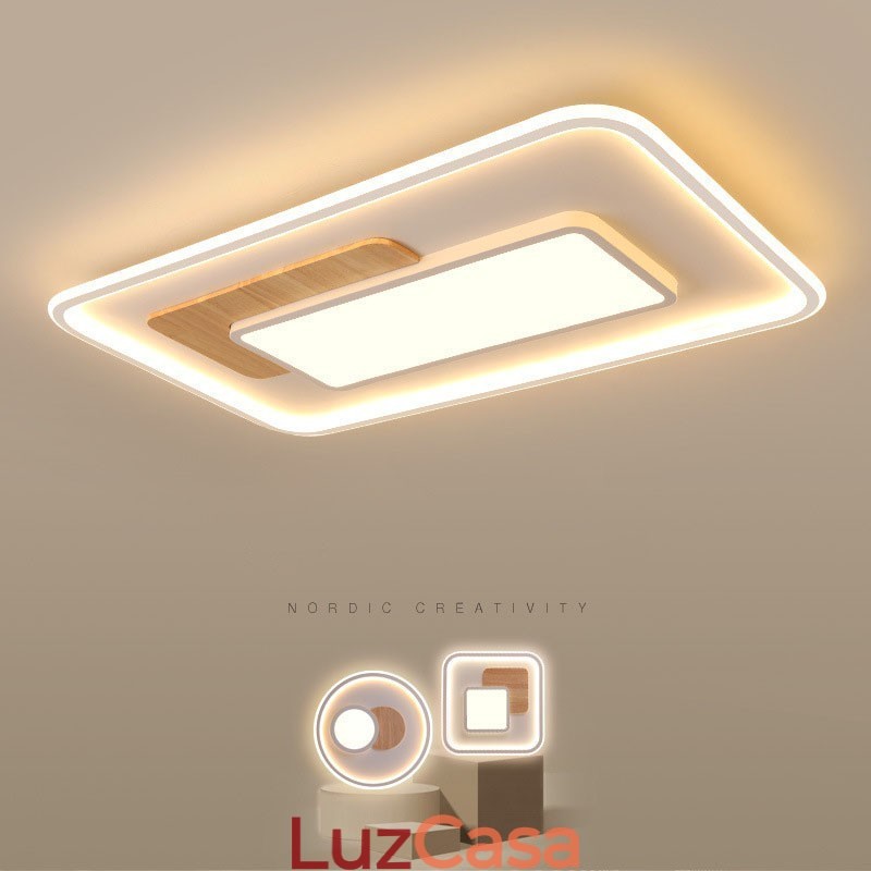 Luminárias de teto retangulares de estilo nórdico moderno e contemporâneo com controle remoto, reguláveis em madeira, também podem ser usadas como luminárias de parede