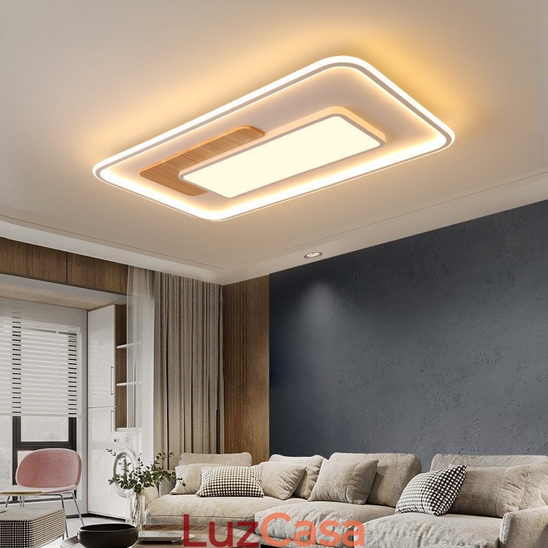 Luminárias de teto retangulares de estilo nórdico moderno e contemporâneo com controle remoto, reguláveis em madeira, também podem ser usadas como luminárias de parede