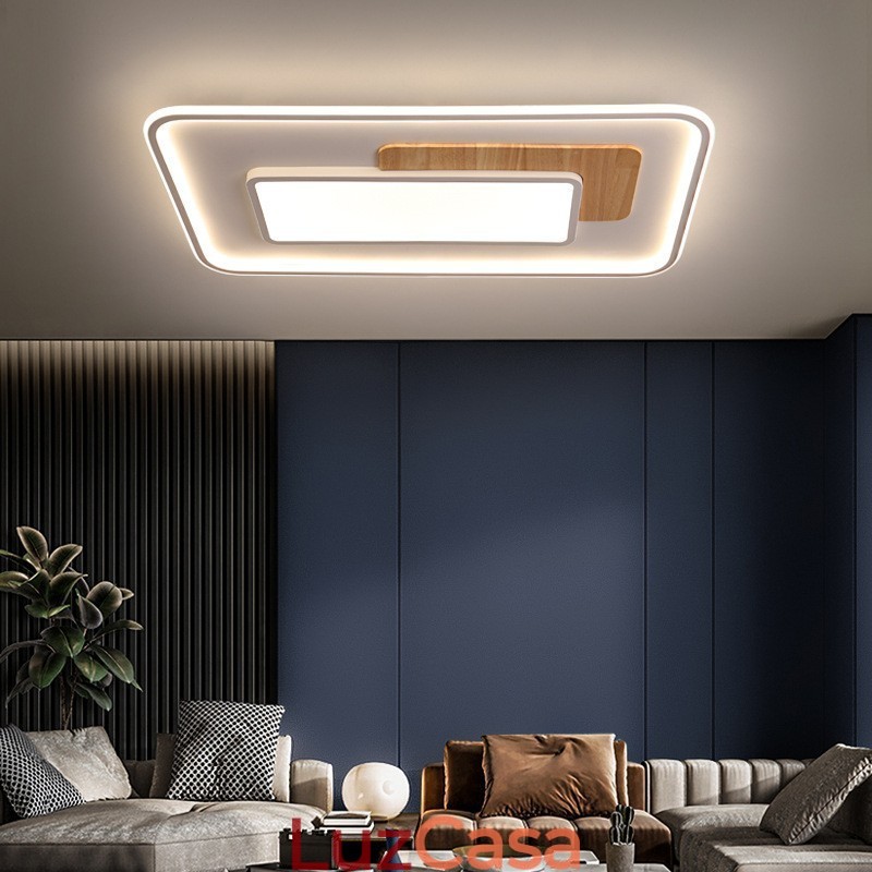 Luminárias de teto retangulares de estilo nórdico moderno e contemporâneo com controle remoto, reguláveis em madeira, também podem ser usadas como luminárias de parede
