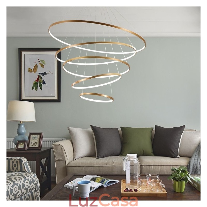 Grande 4 Anéis 5 Anéis Preto Branco Ouro Pingente Luz Design Moderno