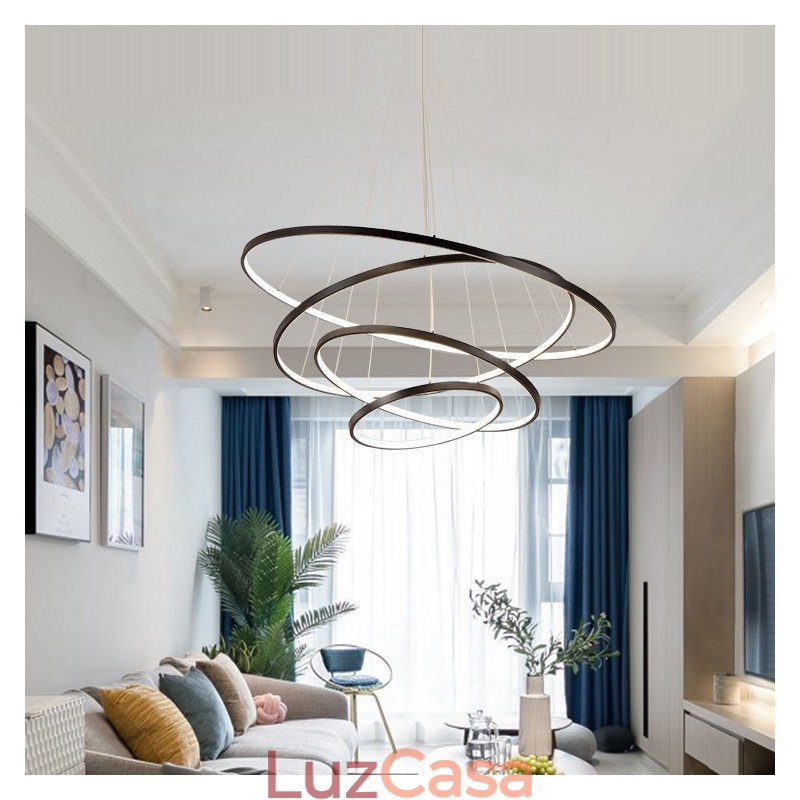 Grande 4 Anéis 5 Anéis Preto Branco Ouro Pingente Luz Design Moderno
