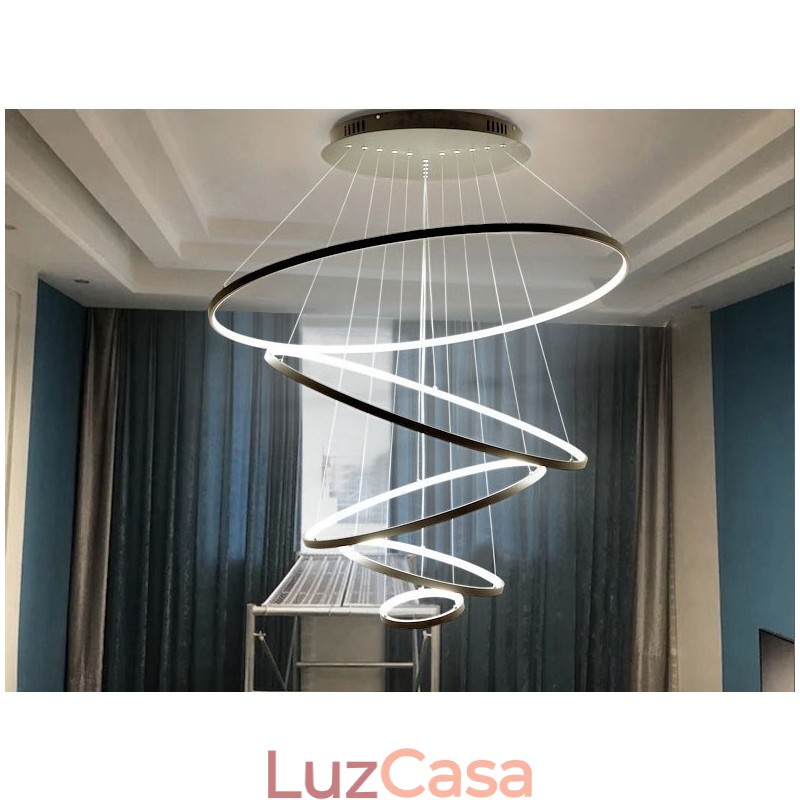 Grande 4 Anéis 5 Anéis Preto Branco Ouro Pingente Luz Design Moderno