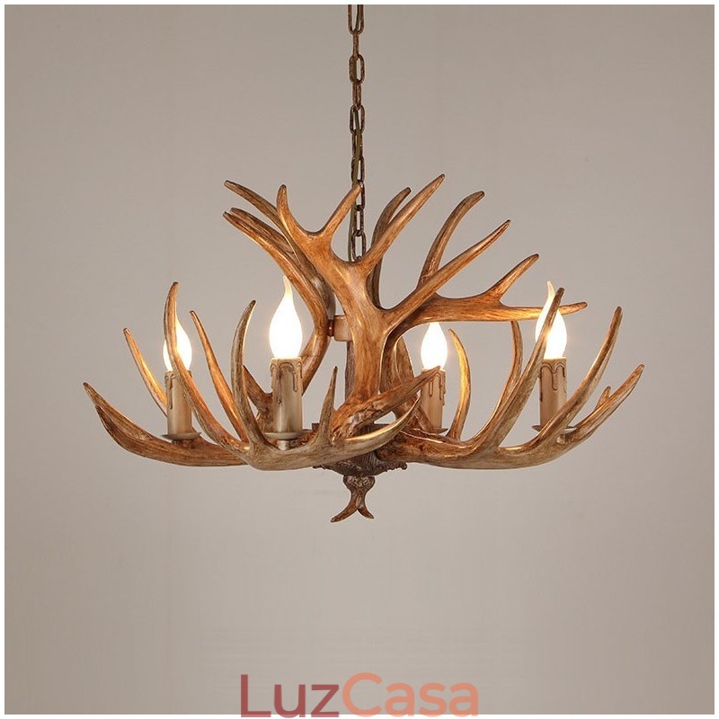 Lustre antigo de chifre retrô artístico rústico de 4 luzes