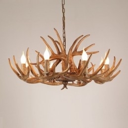Lustre antigo de chifre retrô artístico rústico de 8 luzes