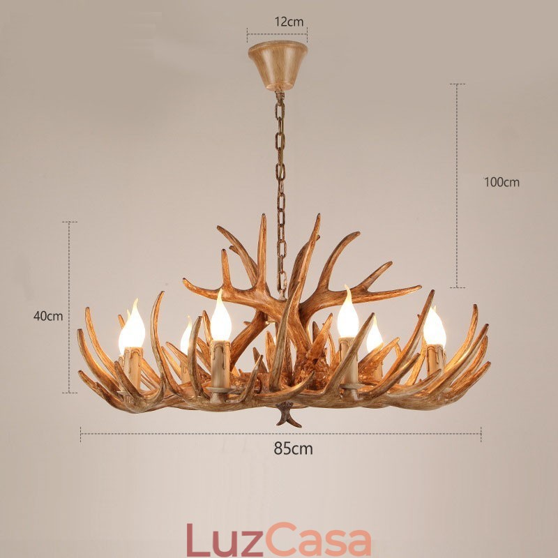 Lustre antigo de chifre retrô artístico rústico de 9 luzes e dois níveis