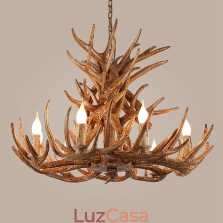 Lustre antigo de chifre retrô artístico rústico de 9 luzes e 4 camadas Lustre antigo de chifre retrô artístico rústico de 9 luzes e 4 camadas
