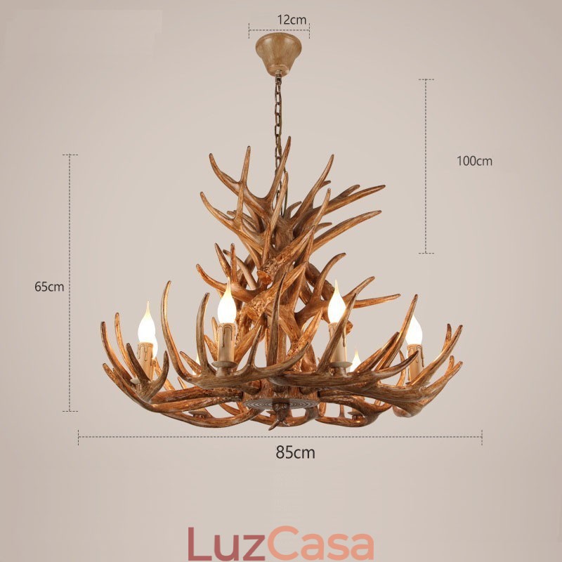Lustre antigo de chifre retrô artístico rústico de 9 luzes e 4 camadas