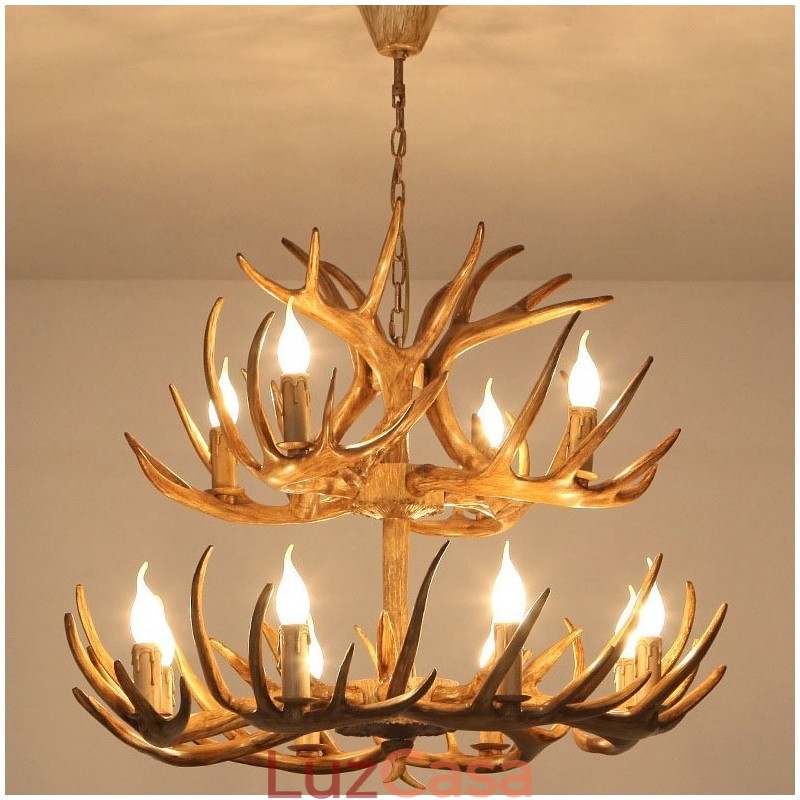 12 (8+4) Lustre antigo de chifres artísticos rústicos de 2 níveis