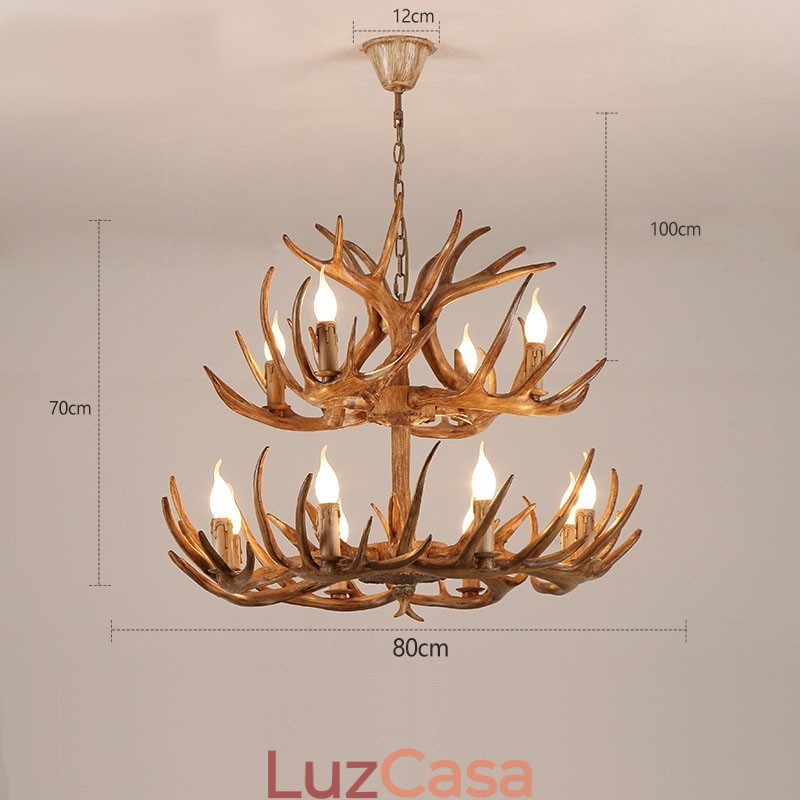12 (8+4) Lustre antigo de chifres artísticos rústicos de 2 níveis