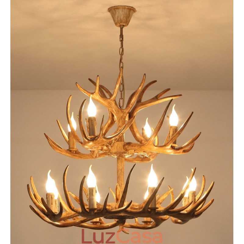 12 (8+4) Lustre antigo de chifres artísticos rústicos de 2 níveis