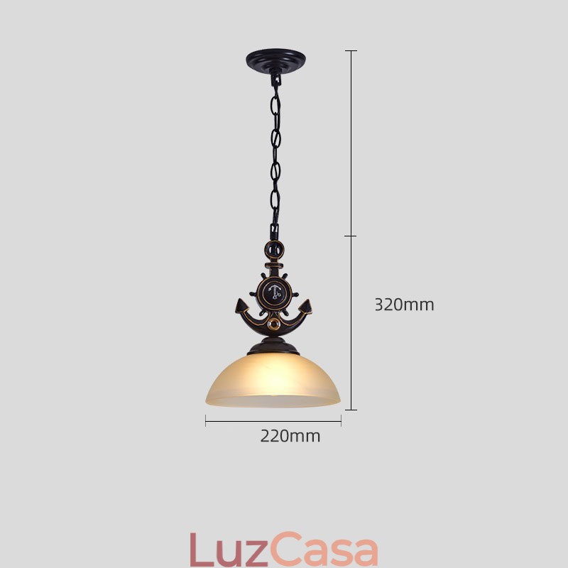 Uma luz preta rústica artística retrô antiga pendente com cúpula de vidro