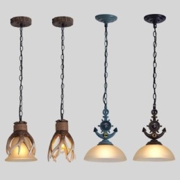 Uma luz preta rústica artística retrô antiga pendente com cúpula de vidro