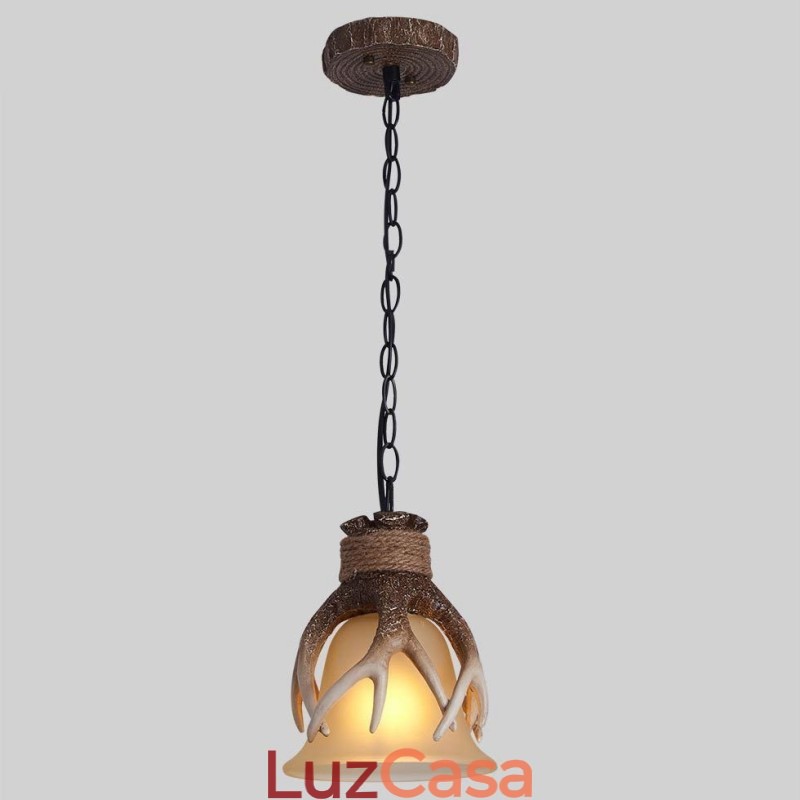 Uma luz rústica artística retrô chifre antigo pingente luz com cúpula de vidro