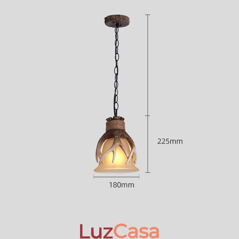 Uma luz rústica artística retrô chifre antigo pingente luz com cúpula de vidro