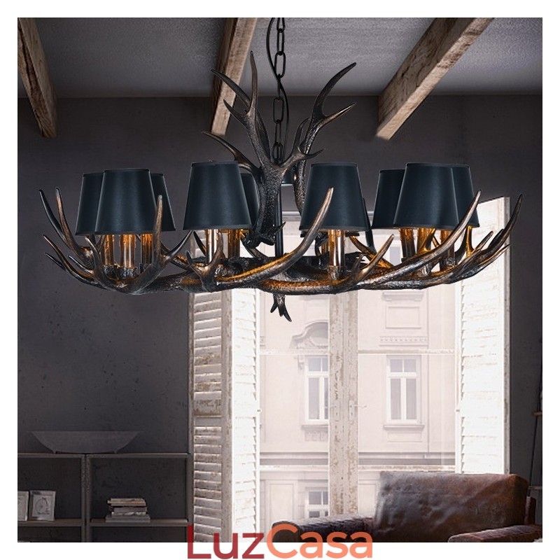 Lustre antigo de chifre retrô com abajures