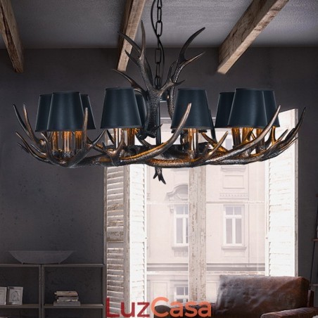 Lustre antigo de chifre retrô com abajures Lustre antigo de chifre retrô com abajures