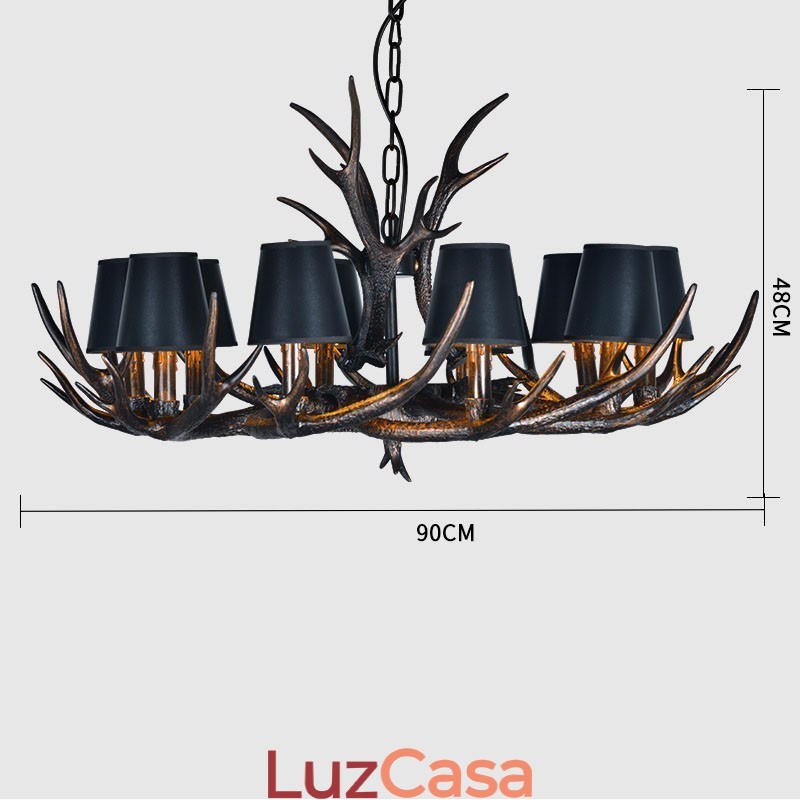 Lustre antigo de chifre retrô com abajures