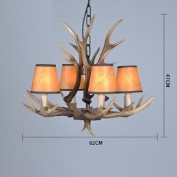 Lustre antigo de chifre retrô artístico rústico de 4 luzes com abajures