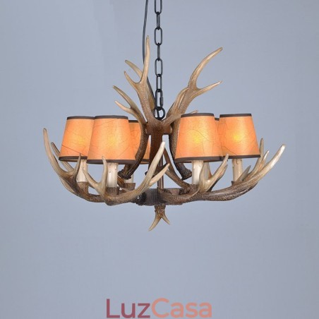 Lustre antigo de chifre retrô artístico rústico de 6 luzes com abajures Lustre antigo de chifre retrô artístico rústico de 6 luzes com abajures