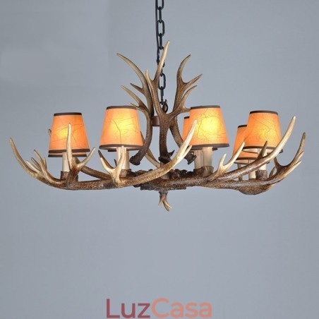 Lustre antigo de chifre retrô artístico rústico de 8 luzes com abajures Lustre antigo de chifre retrô artístico rústico de 8 luzes com abajures