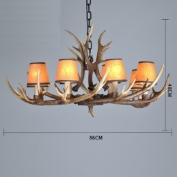 Lustre antigo de chifre retrô artístico rústico de 8 luzes com abajures