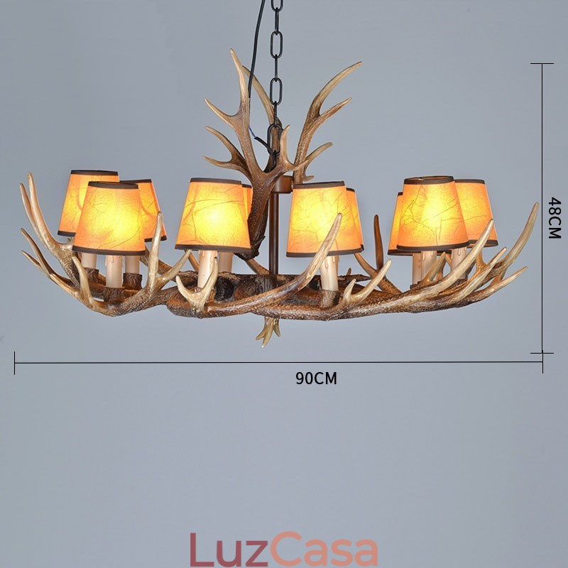 Lustre antigo de chifre retrô com abajures