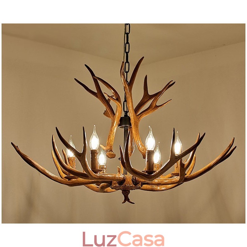 Lustre antigo de chifre retrô artístico rústico de 6 luzes