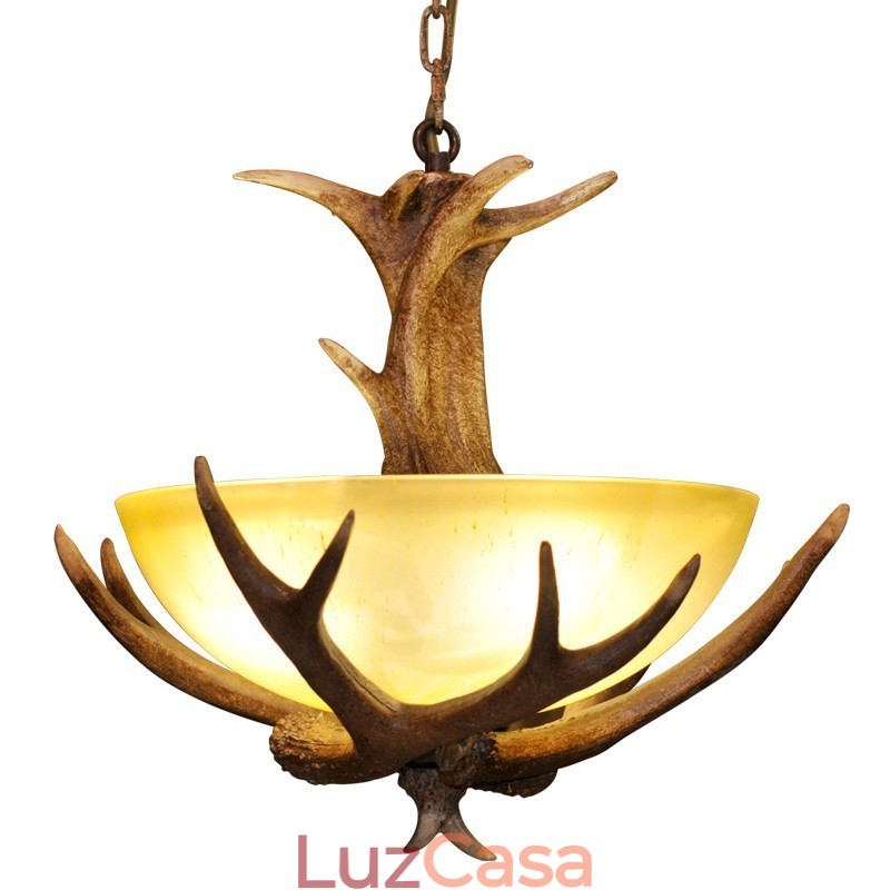 Uma luz rústica artística retrô chifre antigo pingente luz com cúpula de vidro