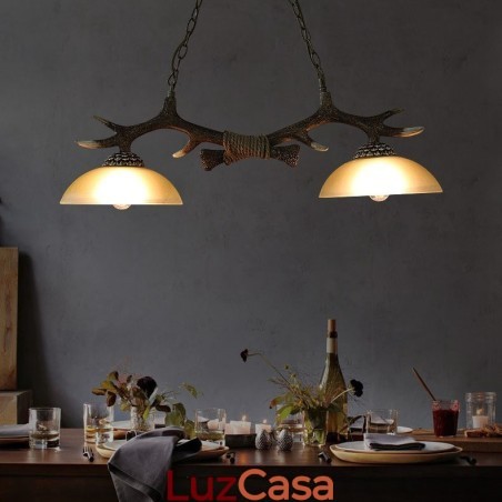 2 Luzes Preto Rústico Artístico Retro Antler Antigo Pendente Luz com Sombra de Vidro 2 Luzes Preto Rústico Artístico Retro Antler Antigo Pendente Luz com Sombra de Vidro