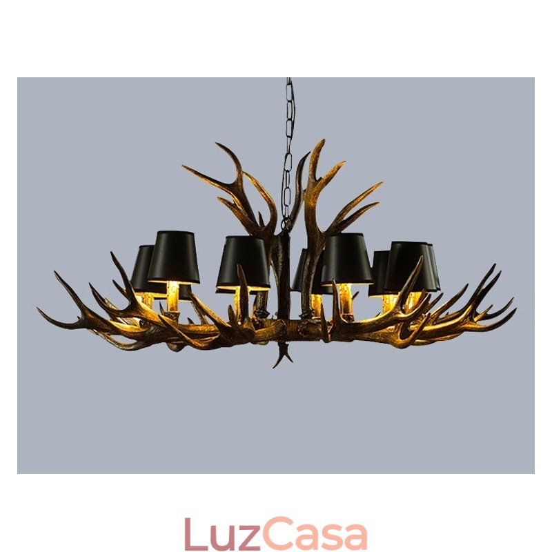 Lustre antigo de chifre retrô com abajures