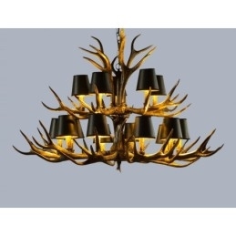 Lustre antigo de chifre retrô artístico rústico preto de 15 luzes com tons