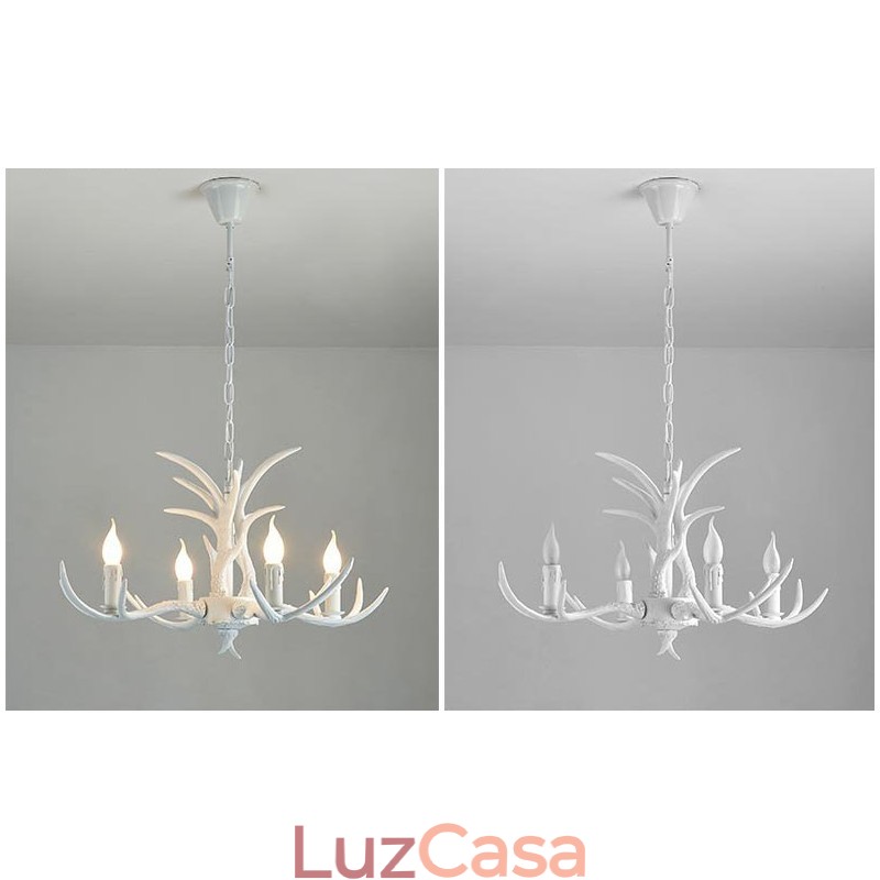 Lustre antigo de chifre retrô artístico rústico branco de 4 luzes
