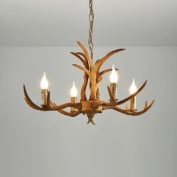 Lustre antigo de chifre retrô artístico rústico de 4 luzes