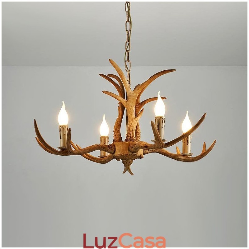 Lustre antigo de chifre retrô artístico rústico de 4 luzes