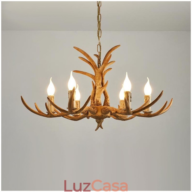 Lustre antigo de chifre retrô artístico rústico de 6 luzes