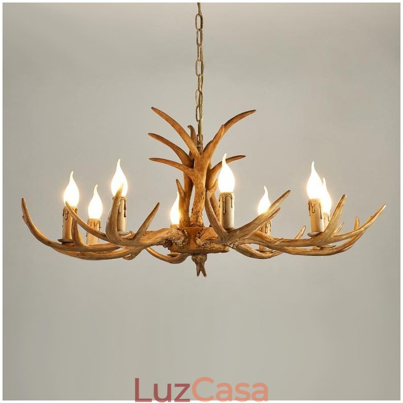 Lustre antigo de chifre retrô artístico rústico de 8 luzes