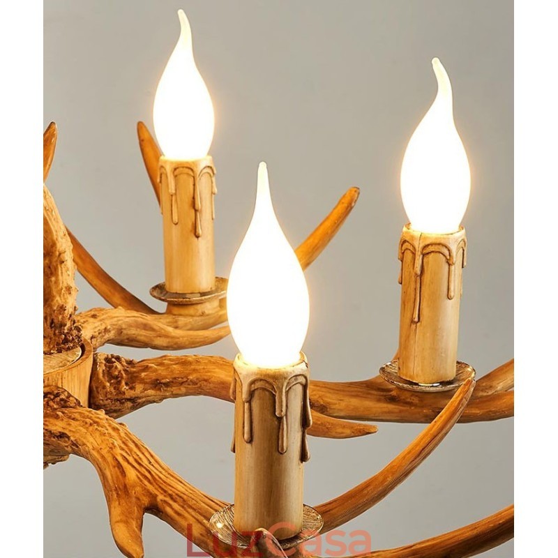 Lustre antigo de chifre retrô artístico rústico de 8 luzes