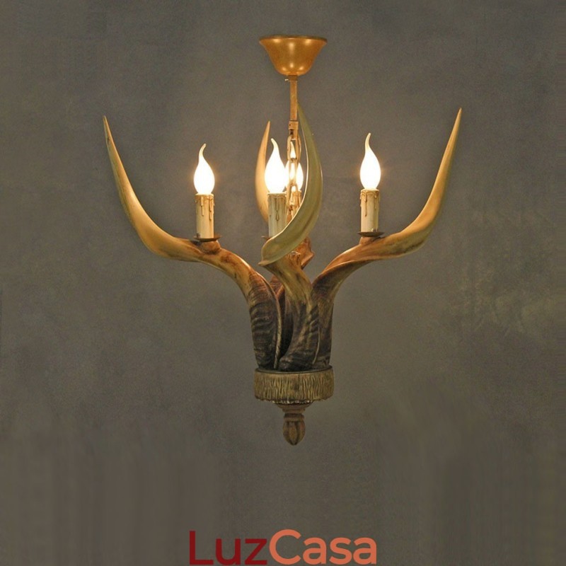 Lustre antigo de chifre retrô artístico rústico de 4 luzes