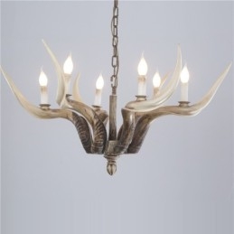 Lustre antigo de chifre retrô artístico rústico de 6 luzes