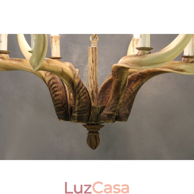 Lustre antigo de chifre retrô artístico rústico de 6 luzes