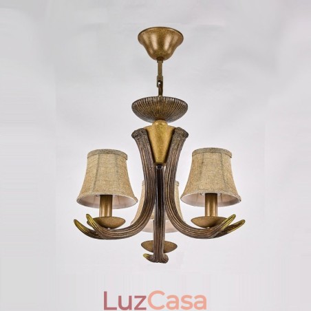 Lustre antigo de chifre retrô artístico rústico de 3 luzes com abajures Lustre antigo de chifre retrô artístico rústico de 3 luzes com abajures