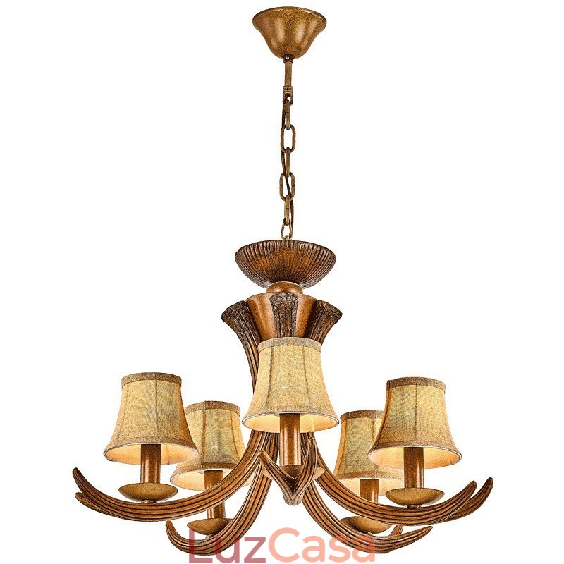 Lustre antigo de chifre retrô artístico rústico de 5 luzes com abajures
