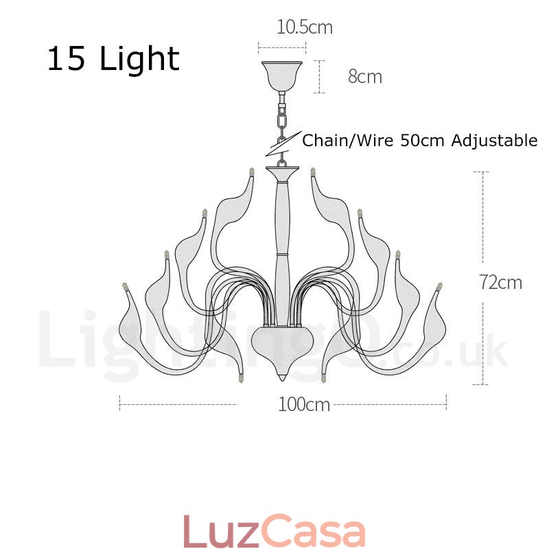 Lustre de metal galvanizado moderno contemporâneo preto de 15 luzes